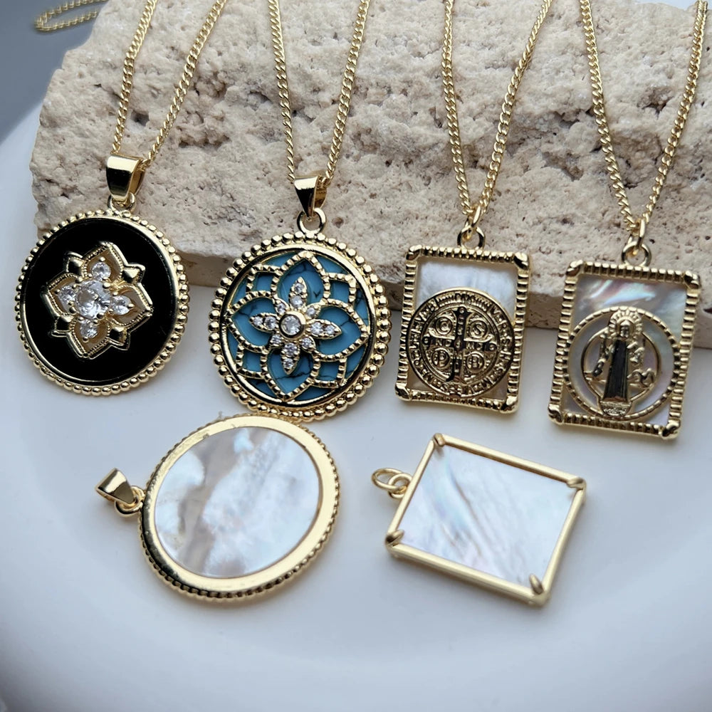 New Metal Sea Shell Stone Geometric Flower Cross Jesus Pendant Necklace For Women Fashion Jewelry