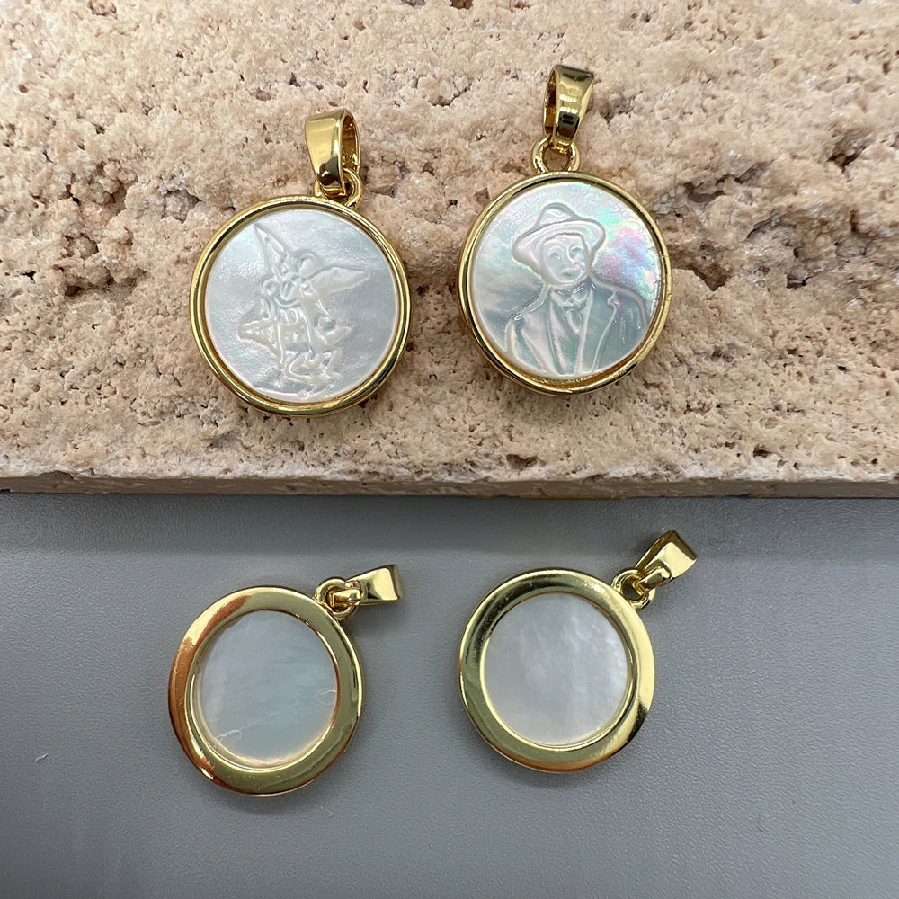 Round Natural Sea Shell Mexico Portrait George Dragon Pendants Jewelry Making Necklace Accessories
