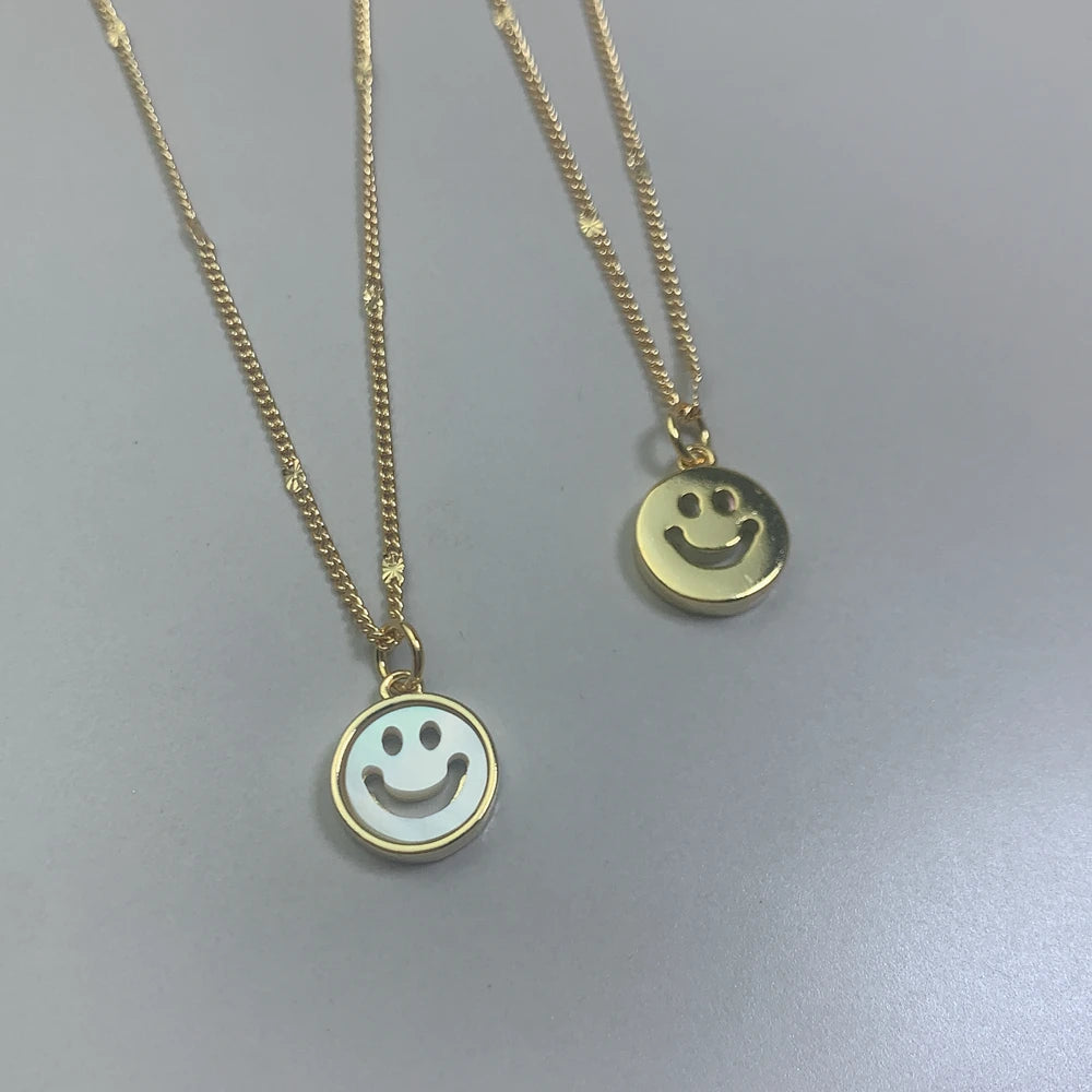 Round Coin Smiley Face Smile Necklace Women Fashion Natural Sea Shell Pendant Neck Chain Girl Jewelry Gifts