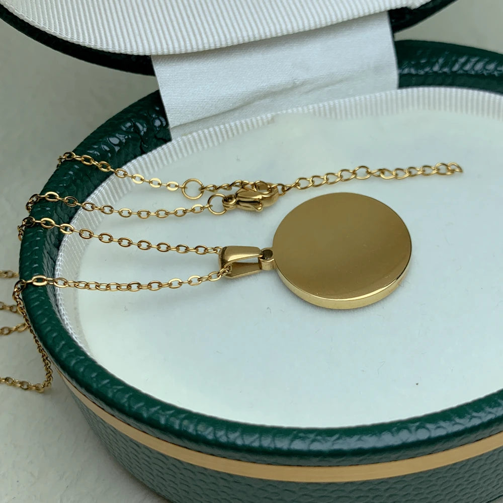 Bible Cross Necklace Female Stainless Steel Mother Pearl Shell Round Medal Pendant Charm Neck Religious Jewelry For Women