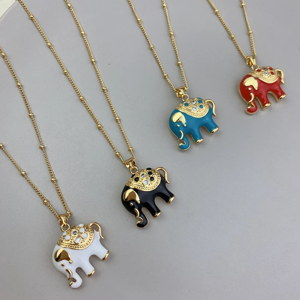 Cute Enamel Elephant Choker Necklace For Women Zircon Animal Pendant Necklaces Fashion Gift Necklace Jewelry