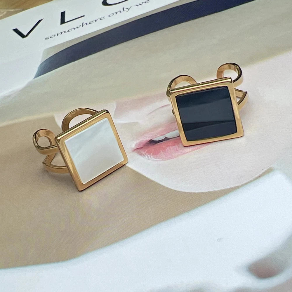 Fashion Stainless Steel Ring For Women Sea Shell Agate Gemstone Trendy Girl Gifts Jewelry