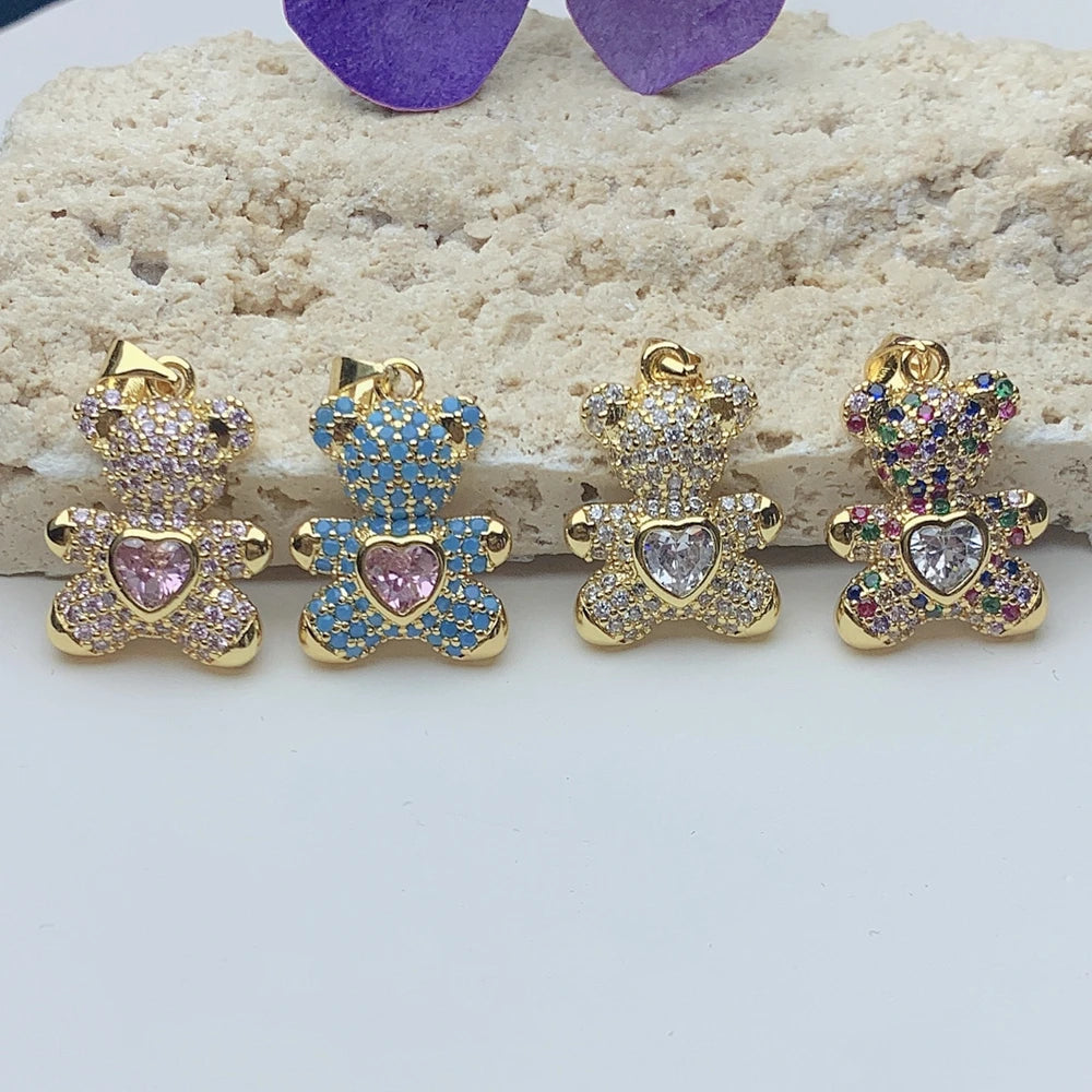 Cute Bear Necklace Pendant Gold Plated Metal Zircon Animal Charms For Fashion diy Jewelry Making Accessories