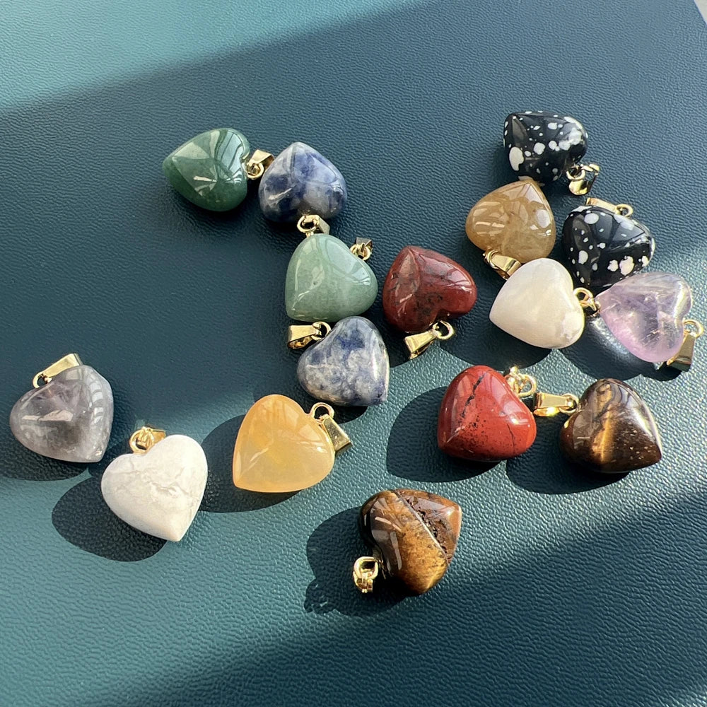 Fashion Heart Pendants Stainless Steel Natural Stone Gemstone Love Charms Jewelry Making For Women diy Necklace Accessories