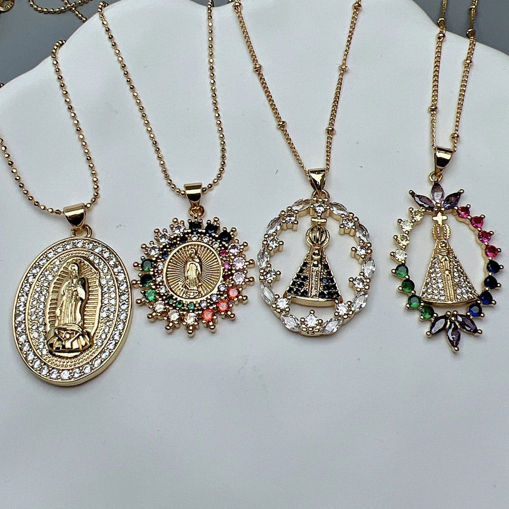 New Classic Religious Guadalupe Virgin Necklace Women Jewelry High Quality Metal Crystal Zircon Pendant Clavicle Neck For Female