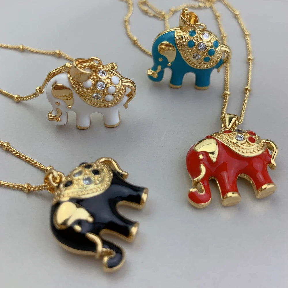 Cute Enamel Elephant Choker Necklace For Women Zircon Animal Pendant Necklaces Fashion Gift Necklace Jewelry