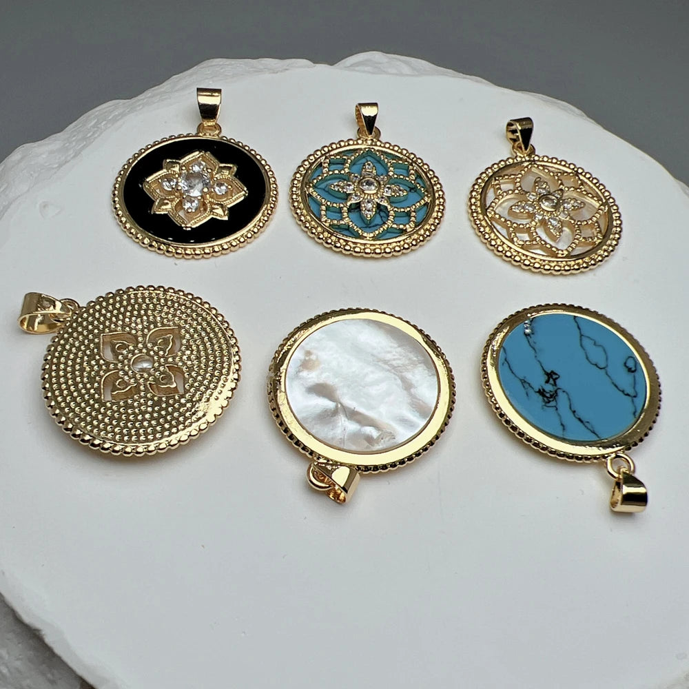 Fashion Round Octagonal Star Pendants Women Zircon Sea Shell Turquoise Charms For Jewelry Making Necklace Accessories
