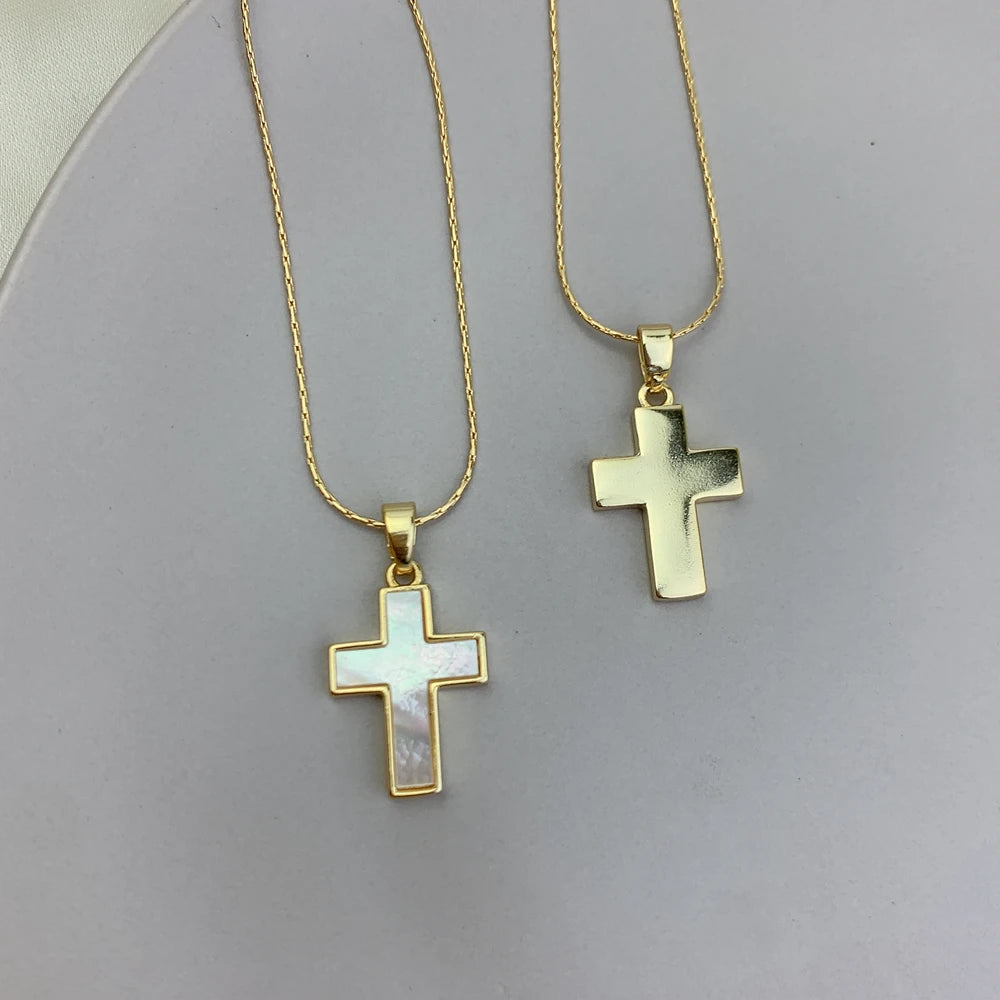 Classic Cross Necklace For Women White Mother of Pearl Shell Pendant Necklaces 2021 Fashion Religious Gift Jewelry