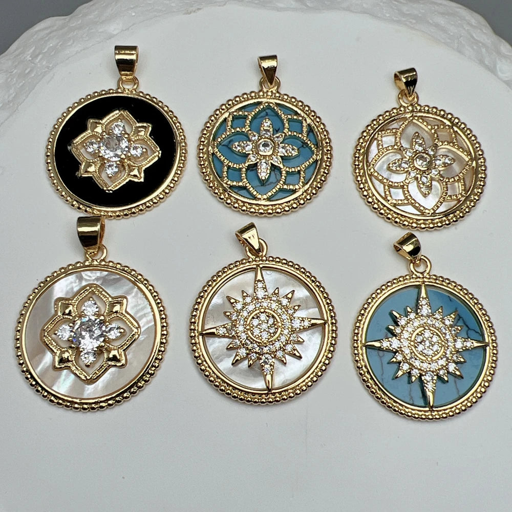 Fashion Round Octagonal Star Pendants Women Zircon Sea Shell Turquoise Charms For Jewelry Making Necklace Accessories
