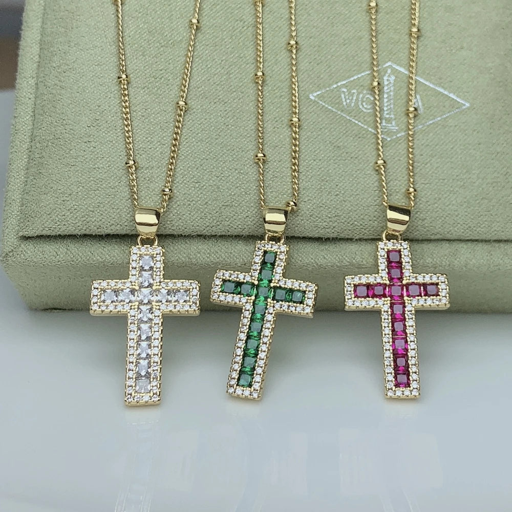 Zircon Cross Crystal Pendant Necklace Female Choker Necklaces Fashion Jewelry Gifts For Women Girls