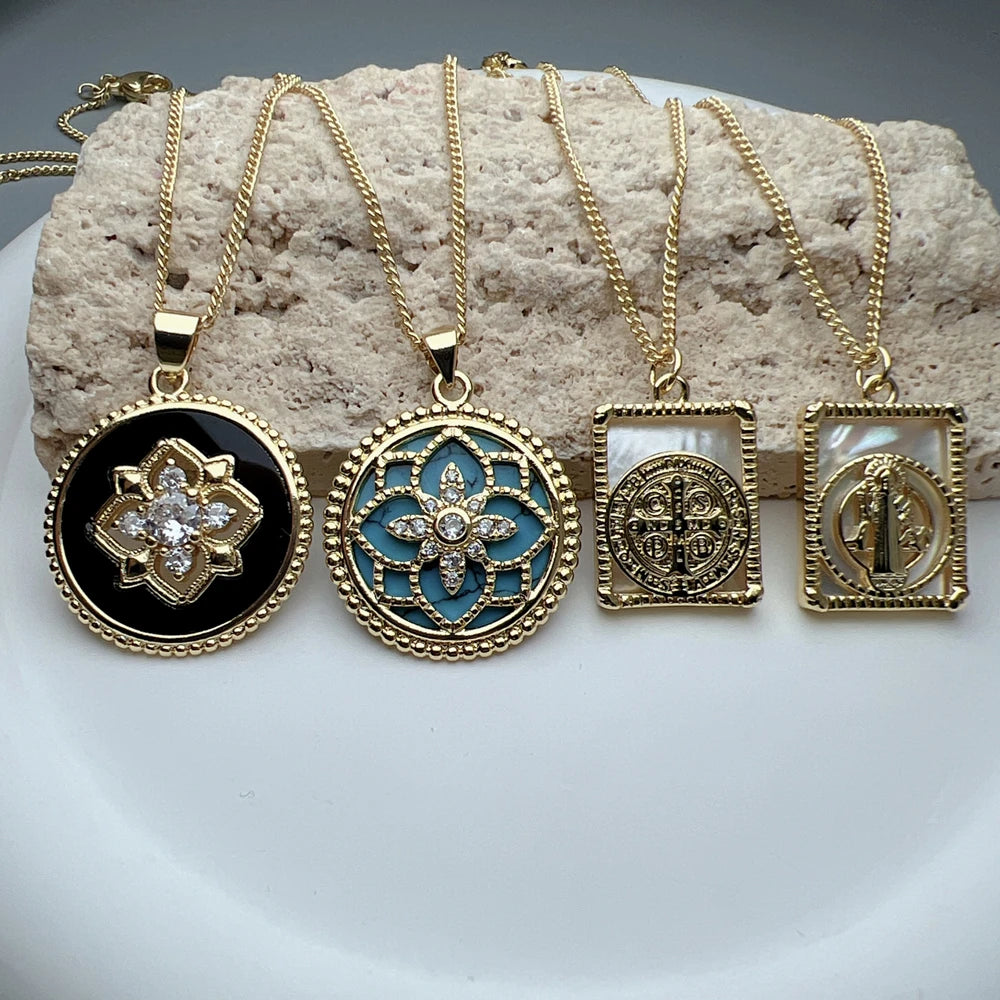 New Metal Sea Shell Stone Geometric Flower Cross Jesus Pendant Necklace For Women Fashion Jewelry
