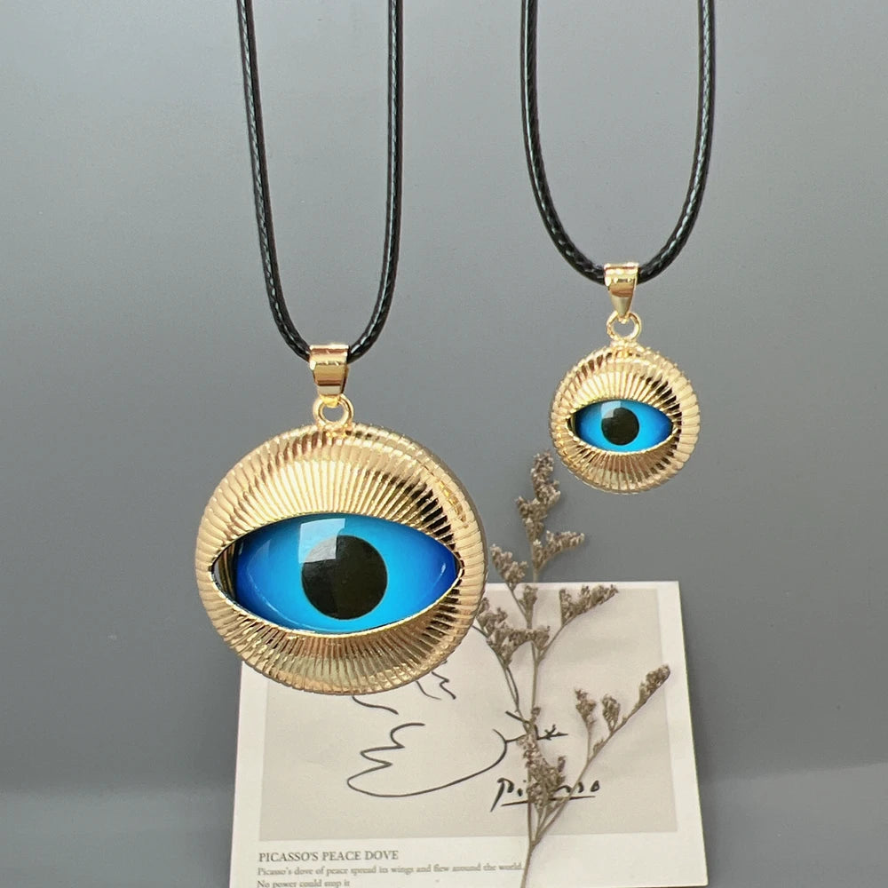 Fashion Round Blue Evil Eye Necklace Women Rope Chain Classic Pendant Jewelry For Female